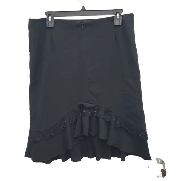 Rampage‎ Women's Y2K Black Ruffle Hem Bow Back Knee Length Skirt Junior's Size 7 - Picture 4 of 4